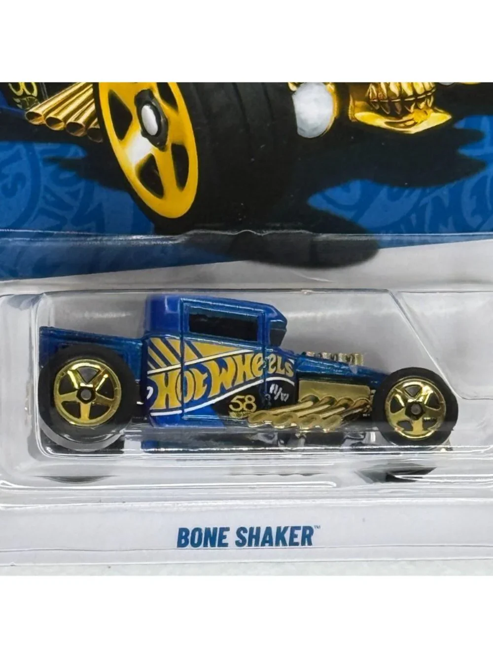Hot Wheels Bone Shaker Blue Gold HW Flames 5/5 Diecast Car